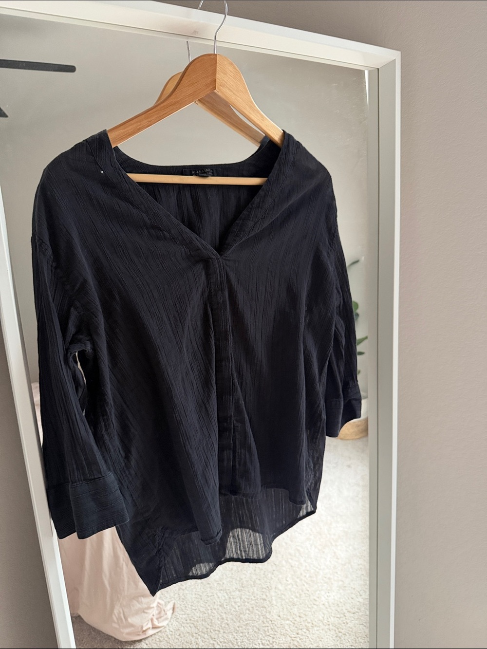 All Saints Black Textured Button-Down Blouse